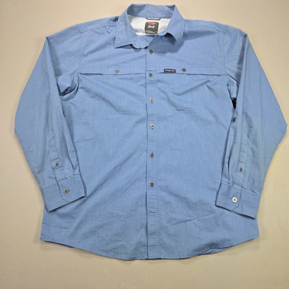 Wrangler Mens Blue Outdoor Shirt Regular Fit L Long Sleeve Stretch NCS25RB